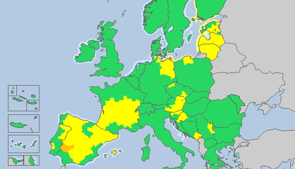 Kleurcodes voor het weer in Europa: Meteo Alarm Europa